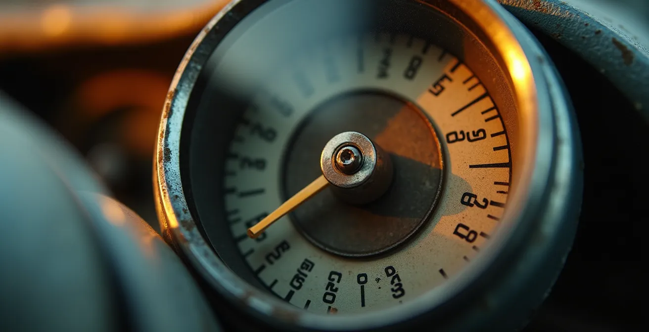 Vista macro de cuentakilómetros analógico mostrando números en detalle