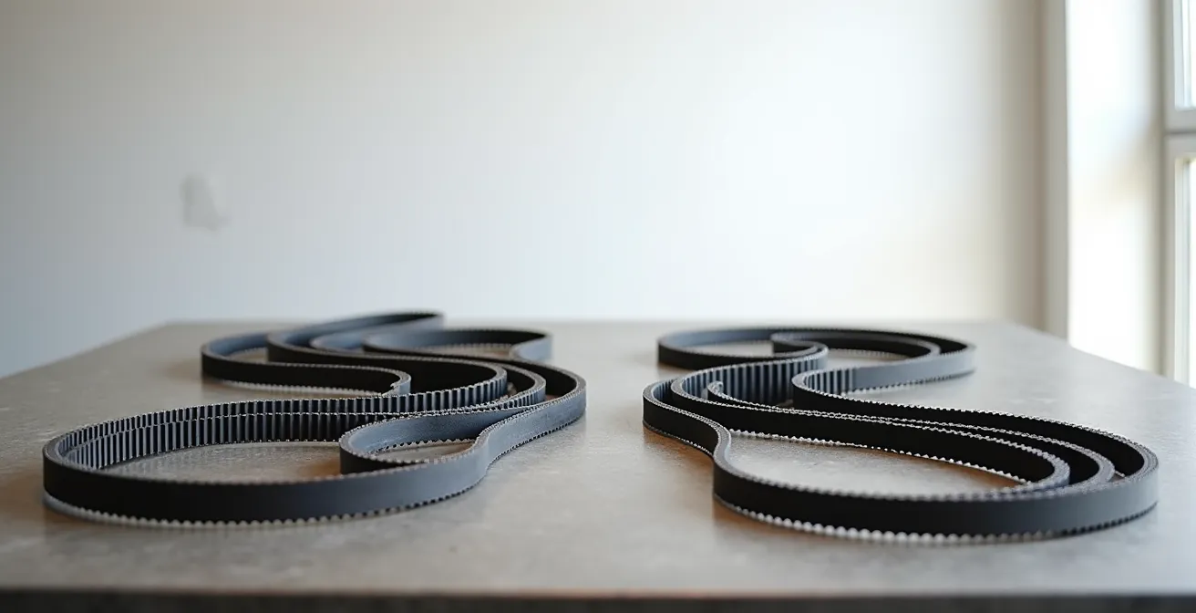 Comparación visual de rodillos y componentes de kit de distribución premium versus económico