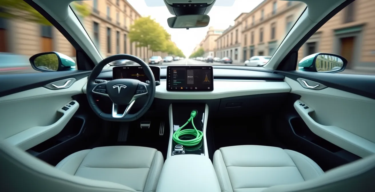 Interior limpio de vehículo eléctrico de carsharing con tecnología moderna