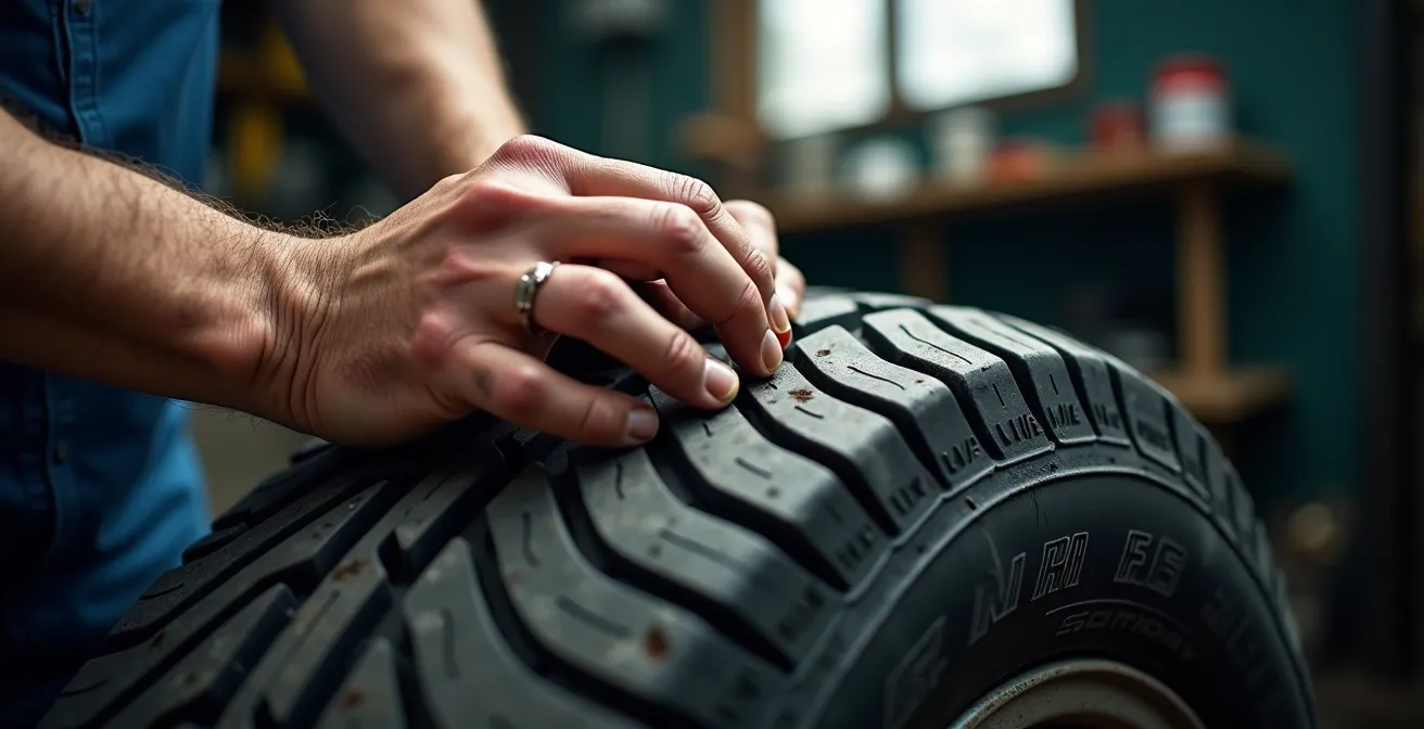 Patrón de desgaste irregular en neumático por problemas de alineación