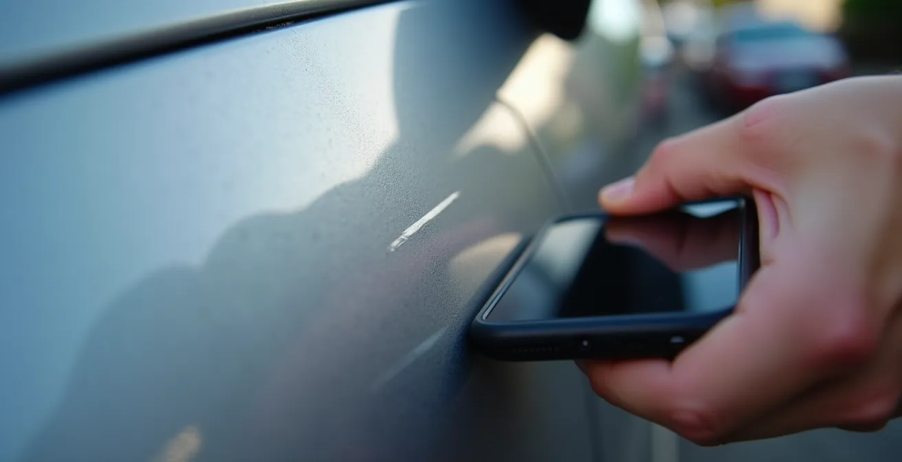 Proceso de documentación fotográfica de daños en vehículo compartido