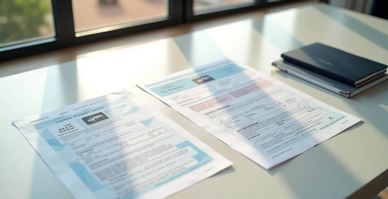 Mesa con documentación de vehículo antiguo y certificado de desguace para tramitar ayudas