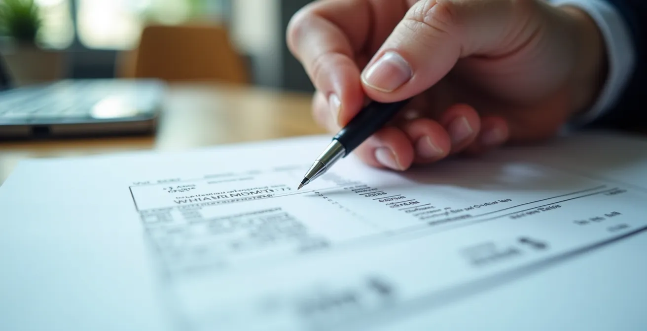 Manos señalando líneas de descuento en factura de vehículo eléctrico