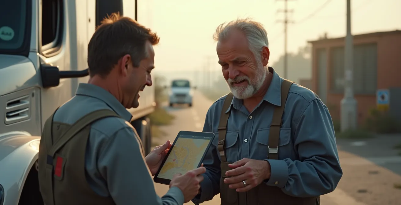 Grúa transportando vehículo hacia taller mecánico en zona industrial española