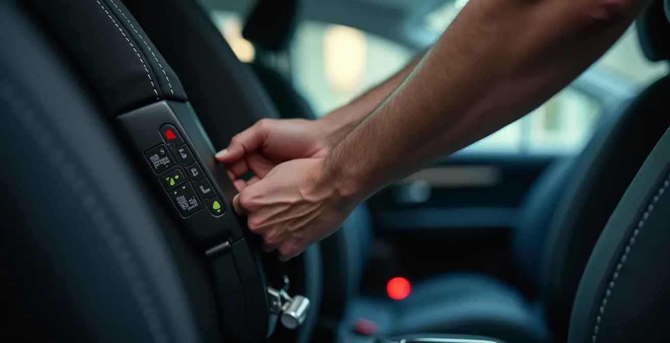 Manos instalando una silla infantil con sistema ISOFIX en un coche