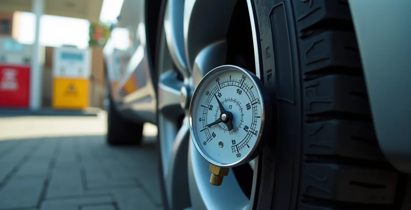 Comprobación de presión de neumáticos en gasolinera española
