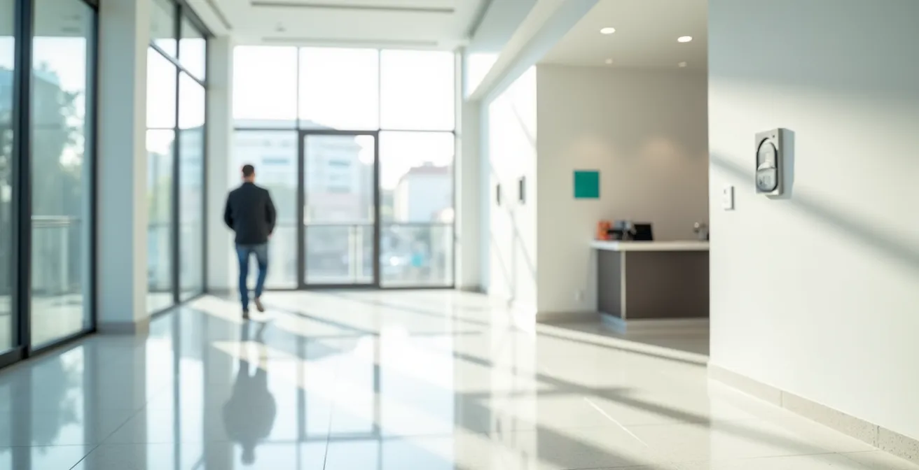 Vista panorámica de oficina con ventanilla de atención al ciudadano