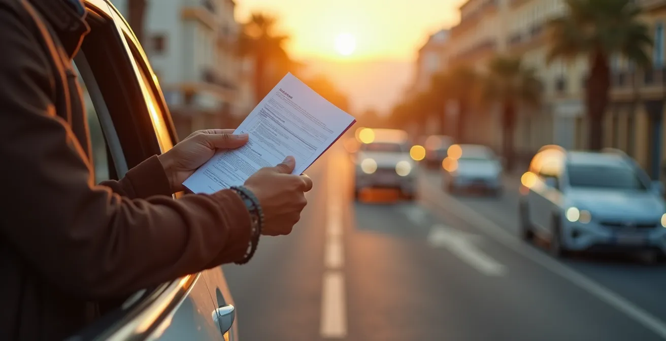 Vista de un punto de control de Zona de Bajas Emisiones con vehículos de diferentes nacionalidades europeas