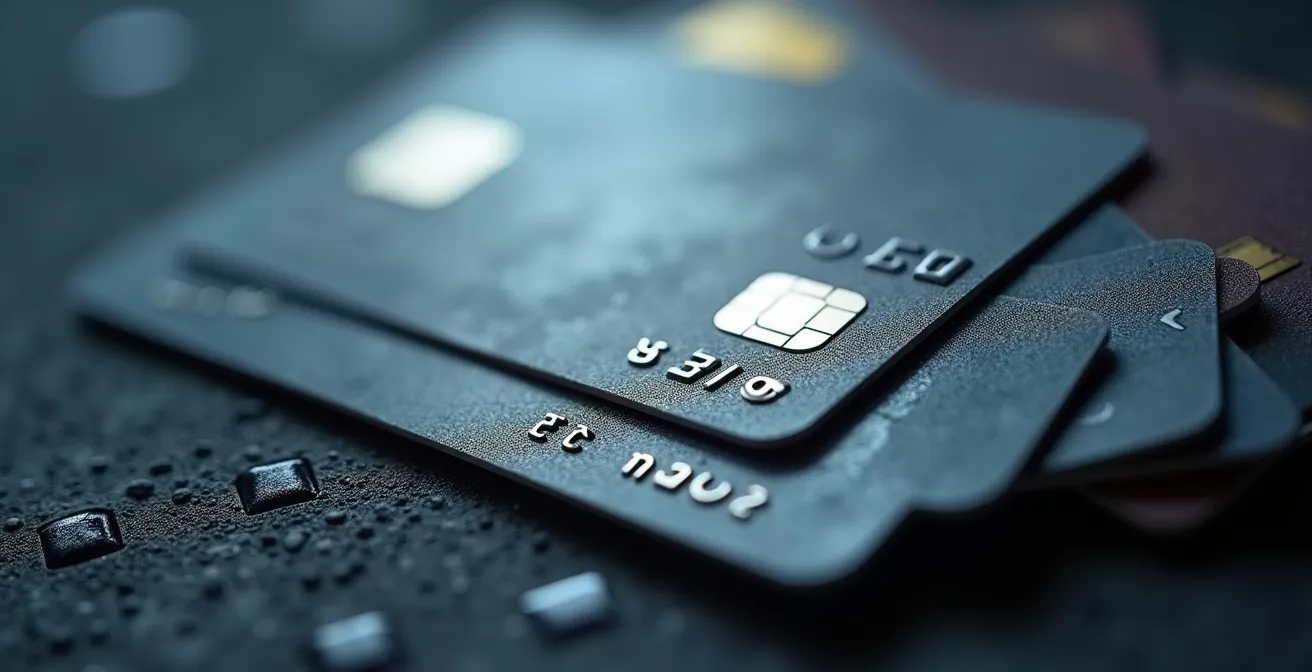 Composición artística de tarjetas de recarga y descuento para coches eléctricos